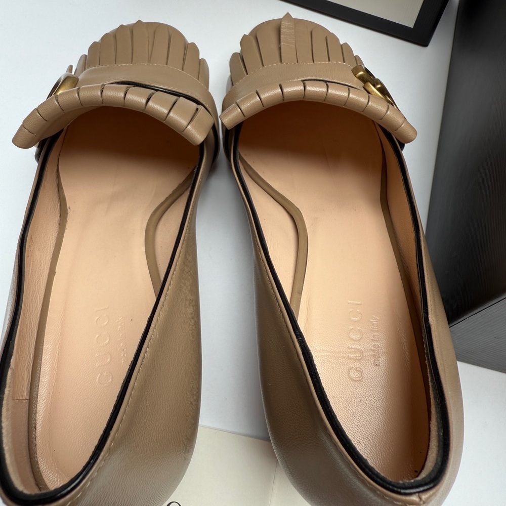 NWT Gucci Malaga Kid GG Marmont Fringe 50mm Loafer Pumps - Picture 7 of 16